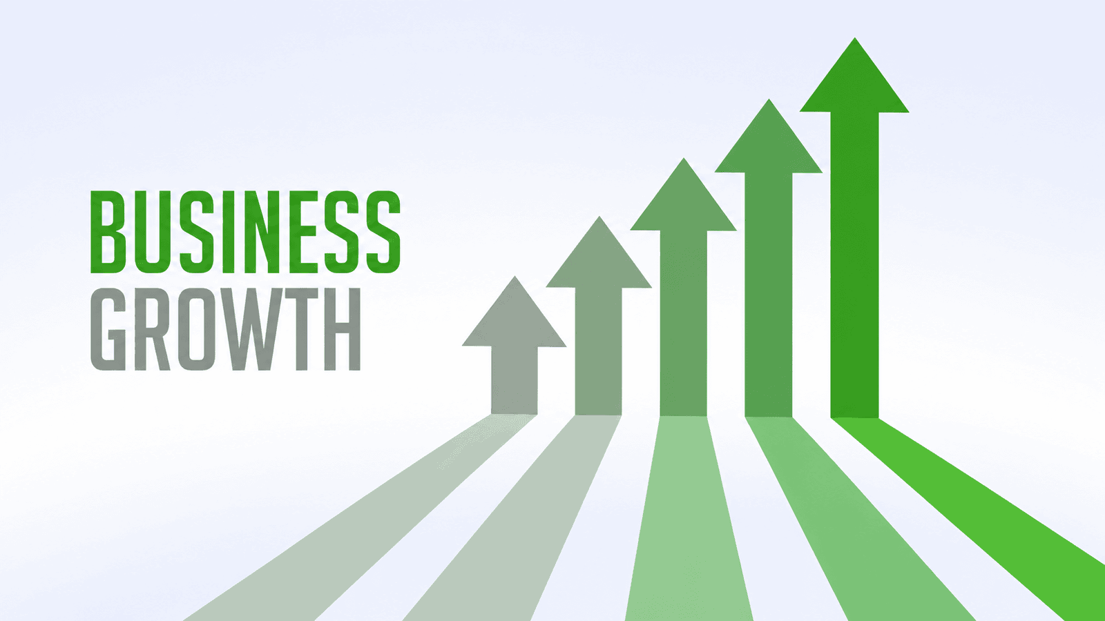 Graphic showing upward green arrows increasing in size beside the words ‘Business Growth,’ representing how adaptability, strategic planning, and changing with market conditions help businesses achieve sustainable growth in Canada.