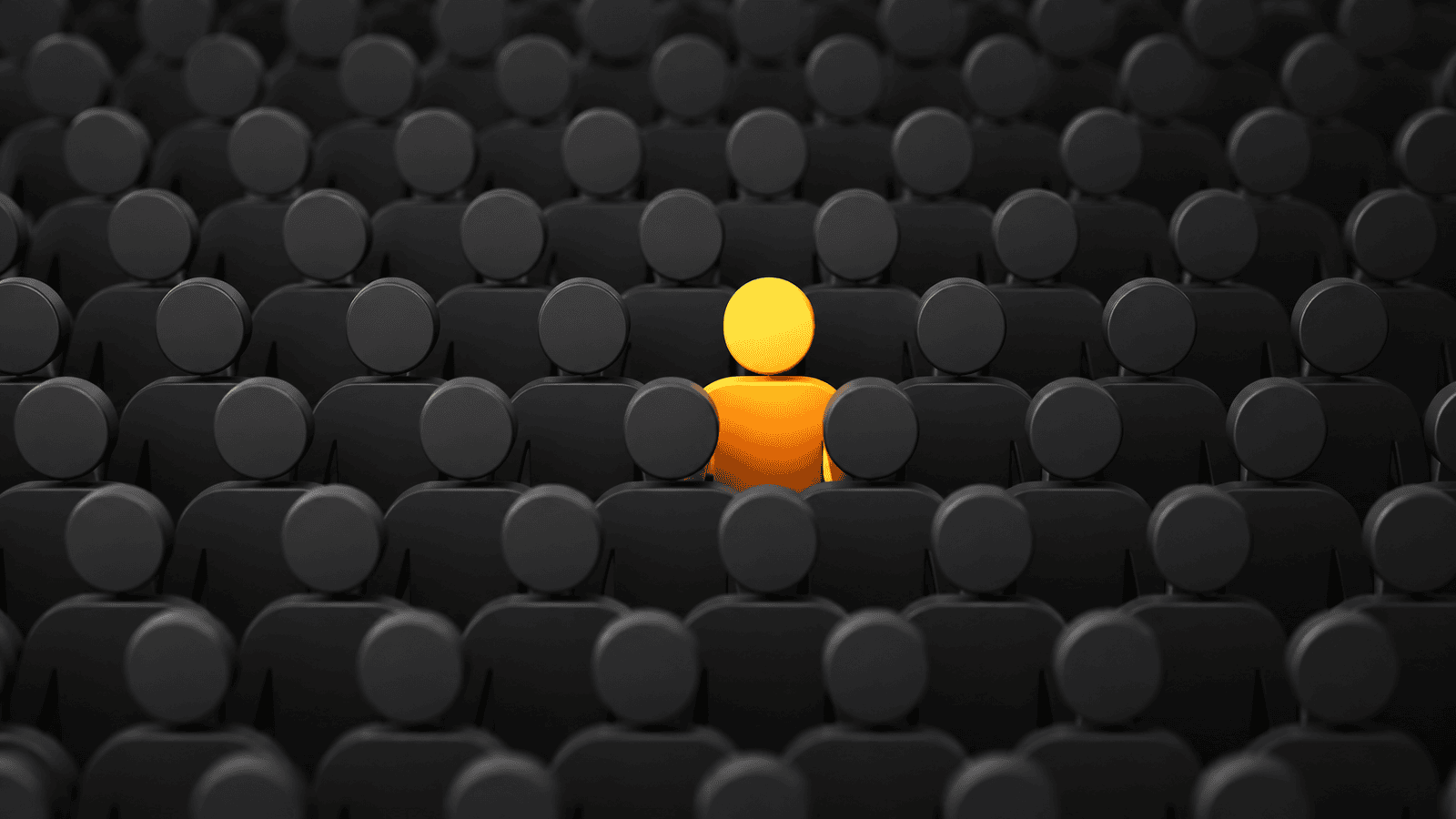 Single orange figure standing out among rows of dark figures, representing the practical differences between employees and independent contractors for business owners in London, Ontario and across Canada.