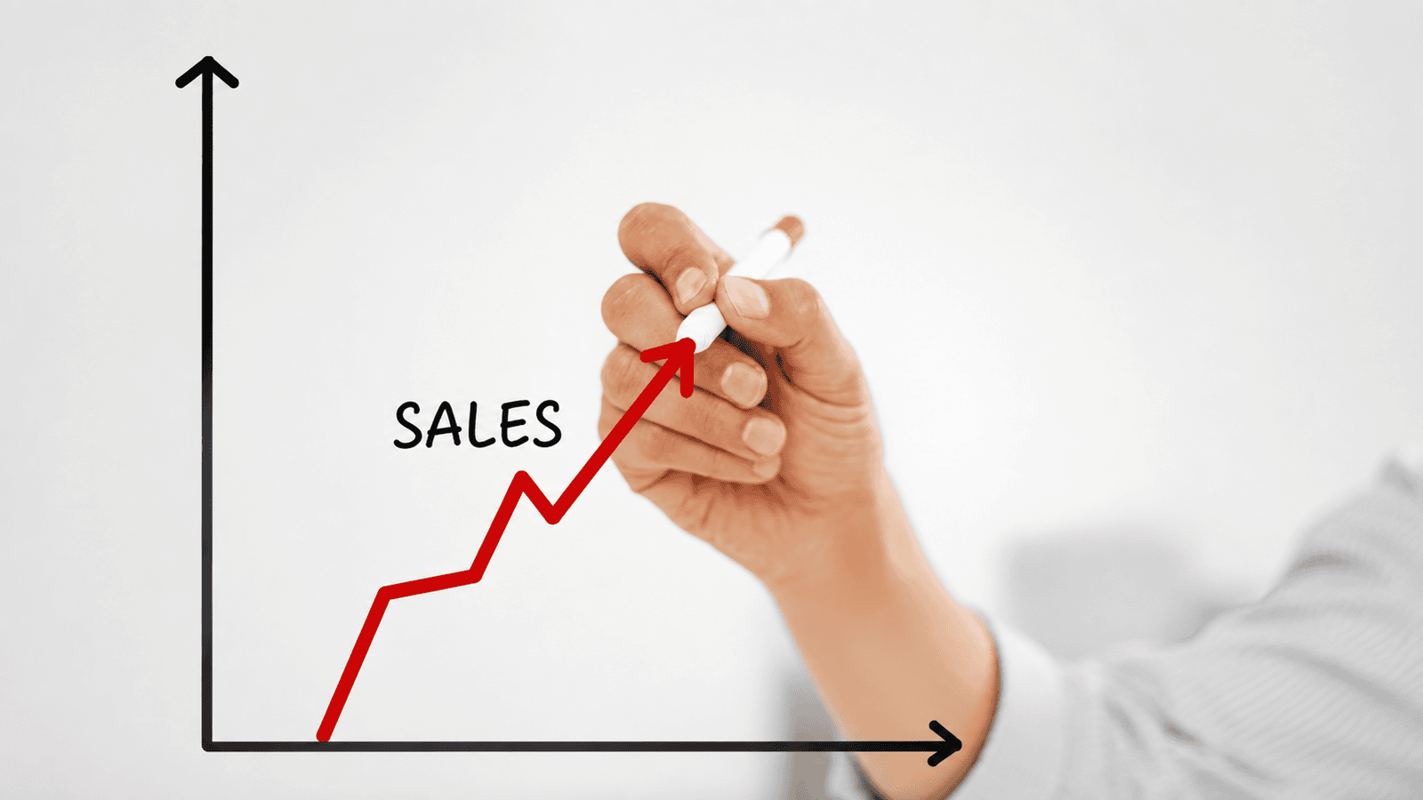 Hand drawing a rising red sales graph with a marker, representing a simple and effective sales pipeline method for tracking leads, opportunities, and business growth in London, Ontario.