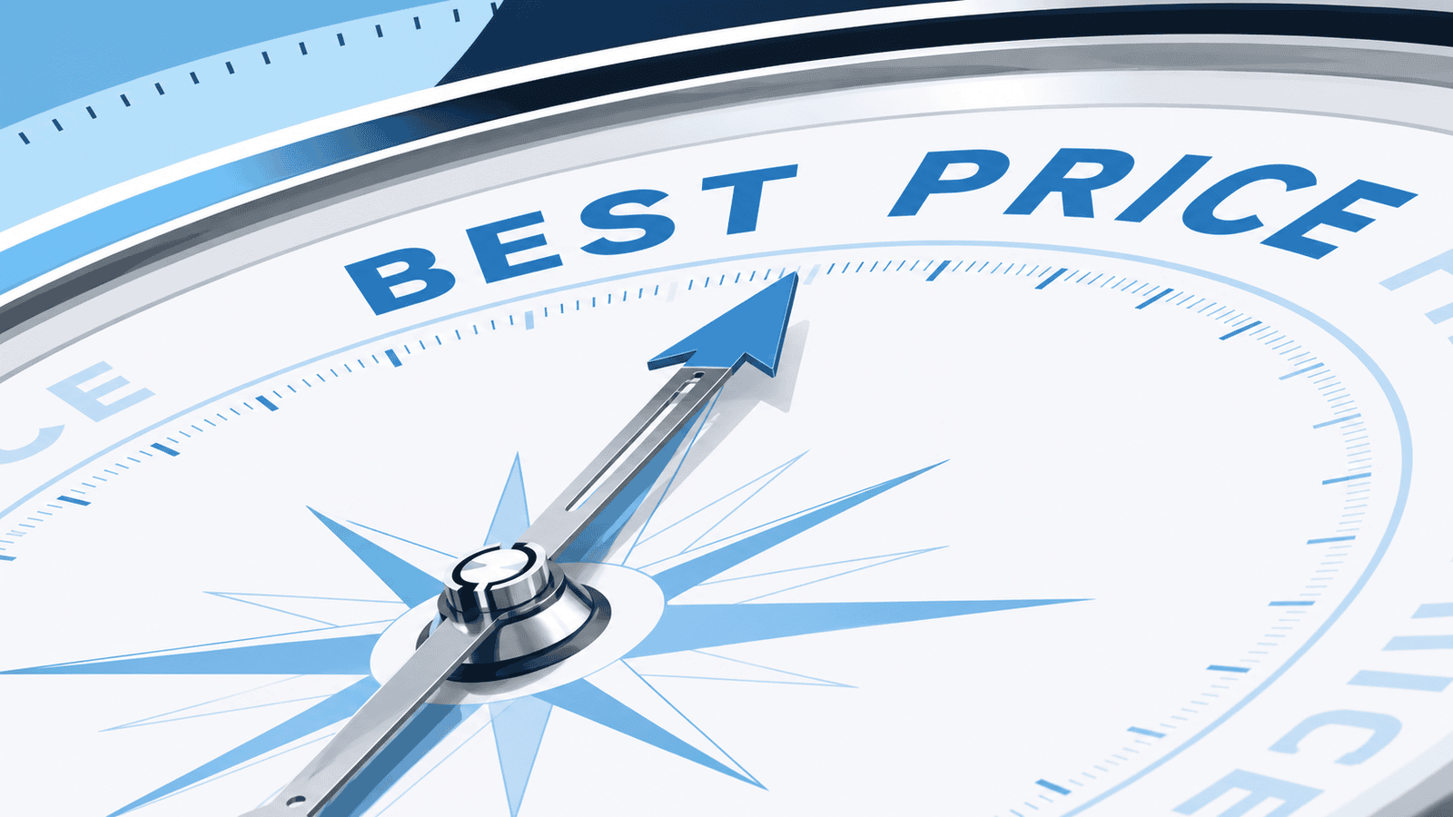 Close-up vector illustration of a pricing compass with an arrow pointing toward 'Best Price,' symbolizing a strategic pricing approach that balances customer value, profitability, and long-term business growth