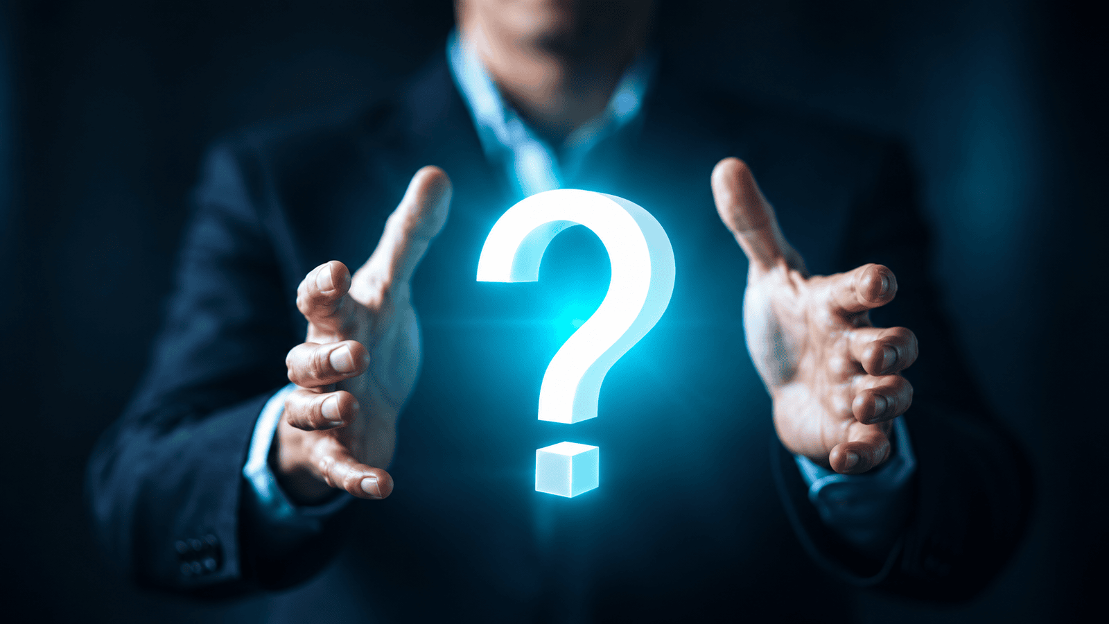 Business professional framing a glowing question mark, representing the decision between operating as a sole proprietor or incorporating for tax planning, liability separation, and business growth in London, Ontario.