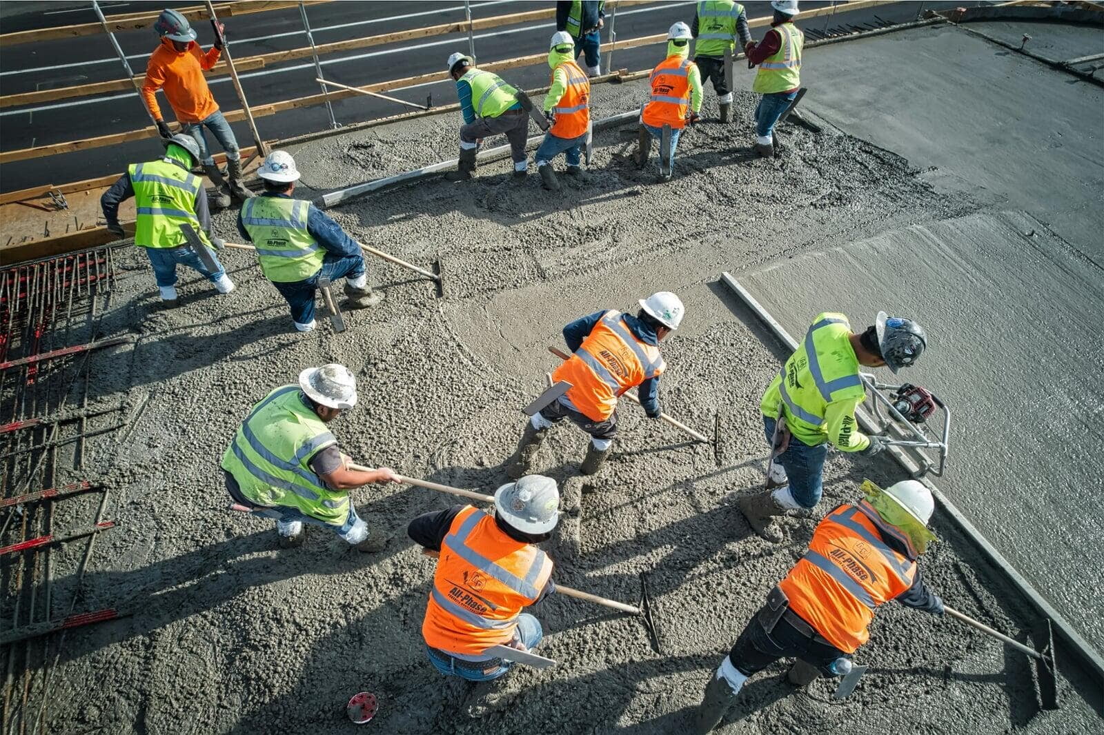 Concrete contractors working on a commercial construction project