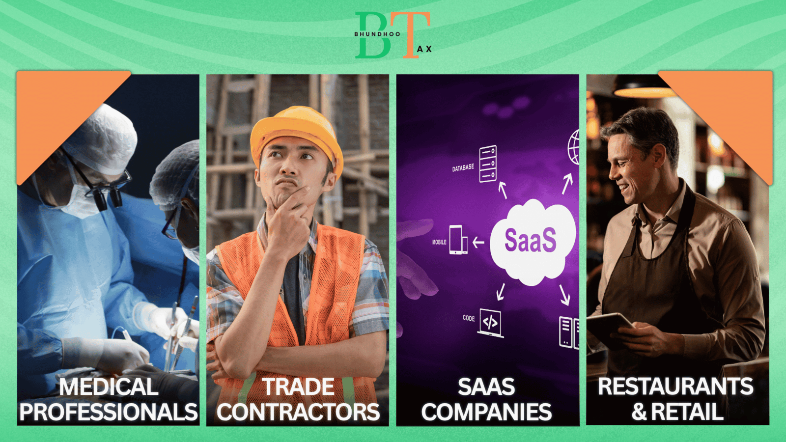 Bhundhoo Tax accounting services for medical professionals, trade contractors, SaaS companies, restaurants and retail businesses