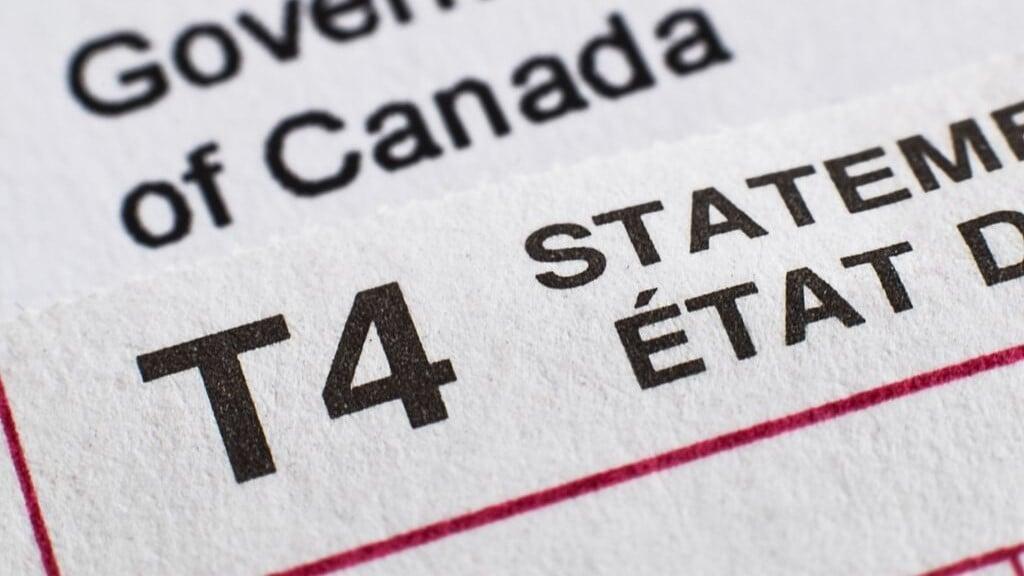 T4 slip Canada showing Statement of Remuneration Paid used by employers to report employee income and payroll deductions to the CRA