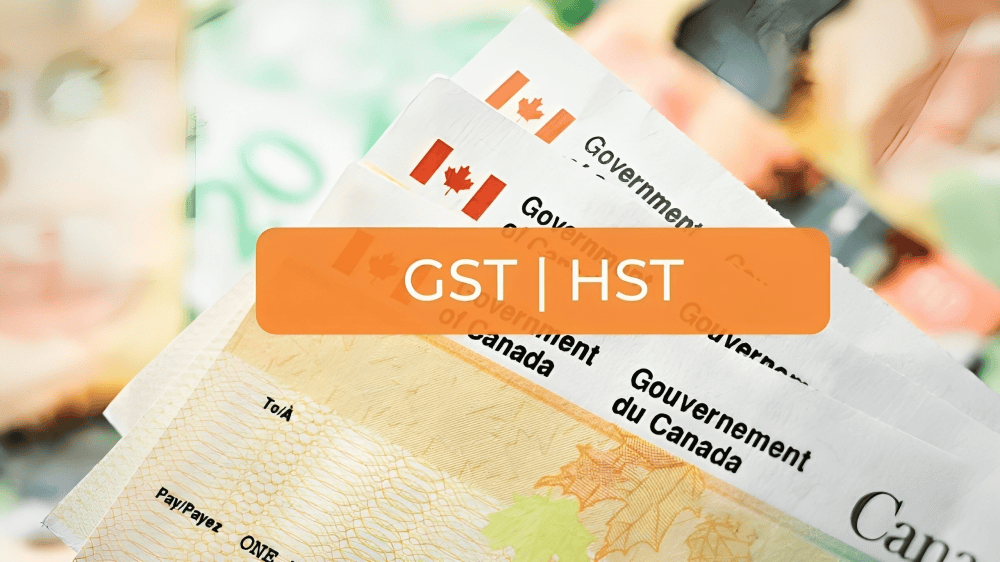 GST/HST tax concept showing Canadian government documents and currency with a GST HST label, representing sales tax obligations for businesses in Canada.