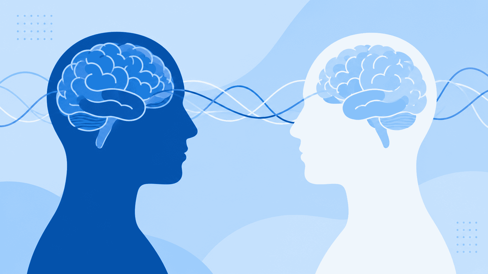 Vector illustration of two human silhouettes with visible brains connected by flowing lines, representing the psychology of value perception and how customers make pricing decisions based on trust rather than cost