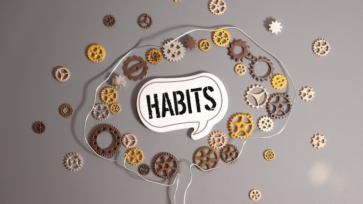 Illustration of a brain formed with interlocking gears surrounding the word “HABITS,” representing how consistent financial routines, organized bookkeeping, and regular record keeping help Canadian businesses improve tax planning and CRA compliance.